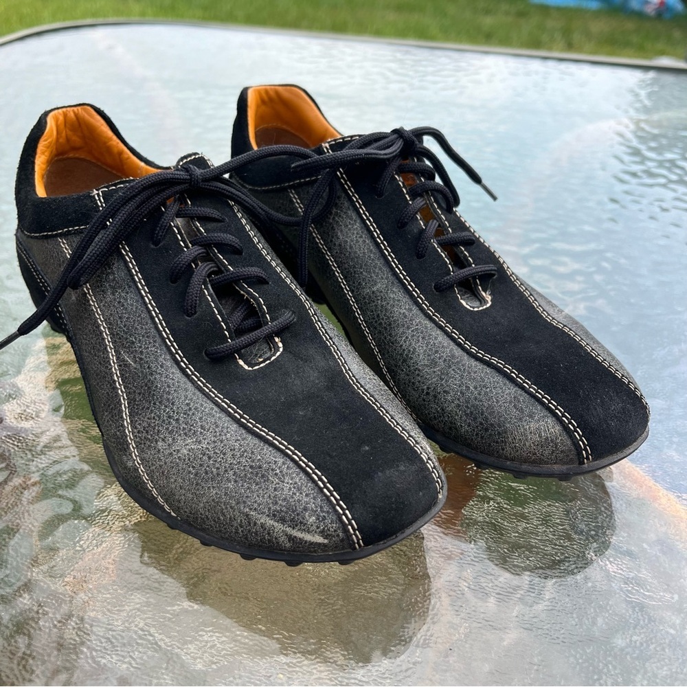 Geox Respira Leather Suede Black & Grey Lace Up Walking Shoe Sneaker